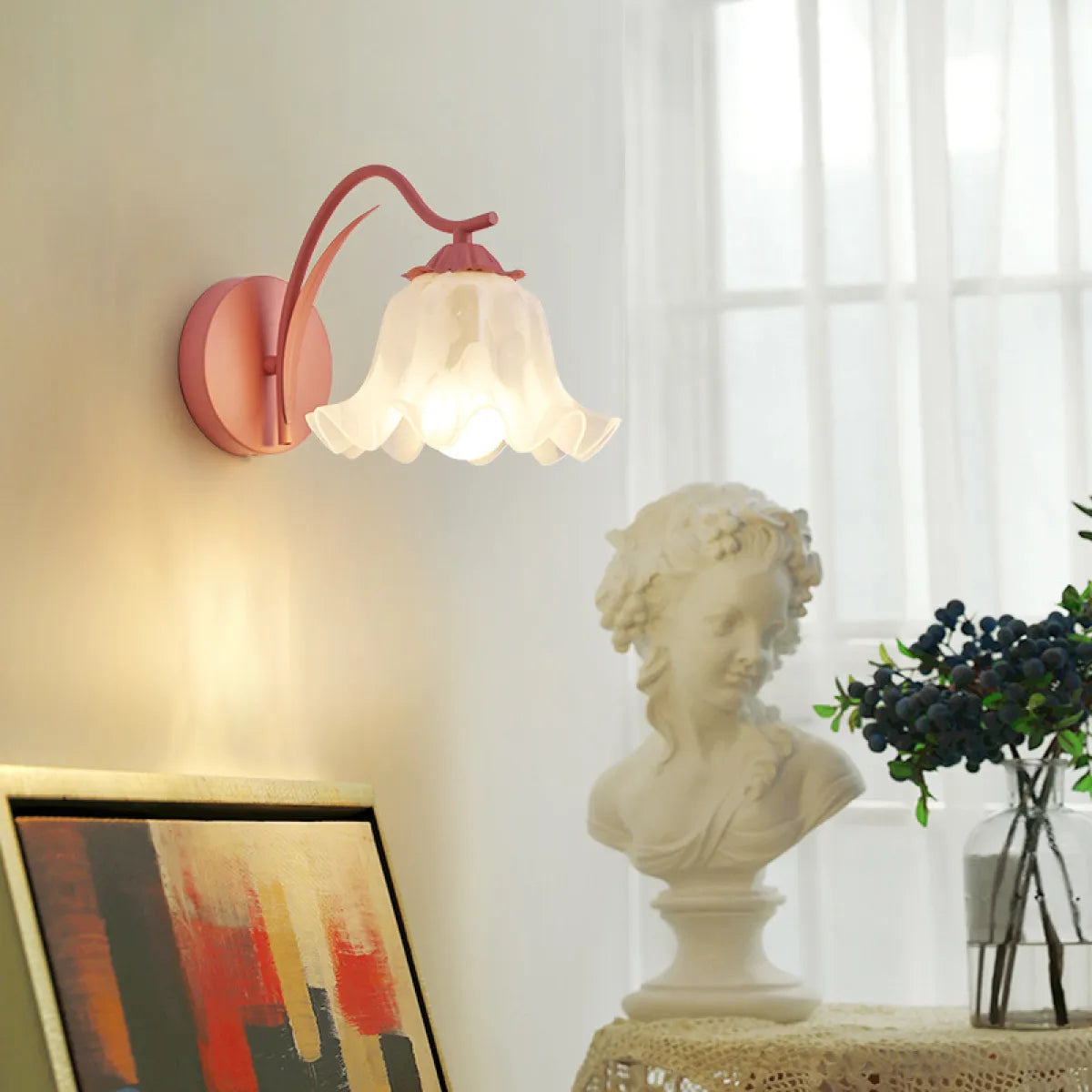 Retro Girl Head Flower Wall Lamp