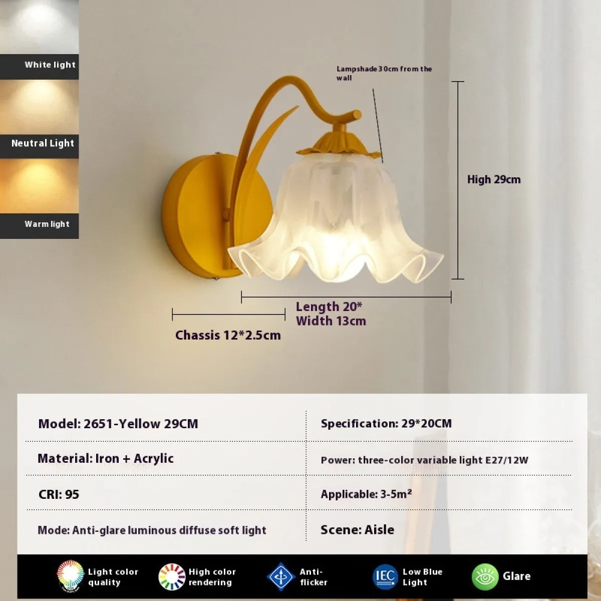 Retro Girl Head Flower Wall Lamp